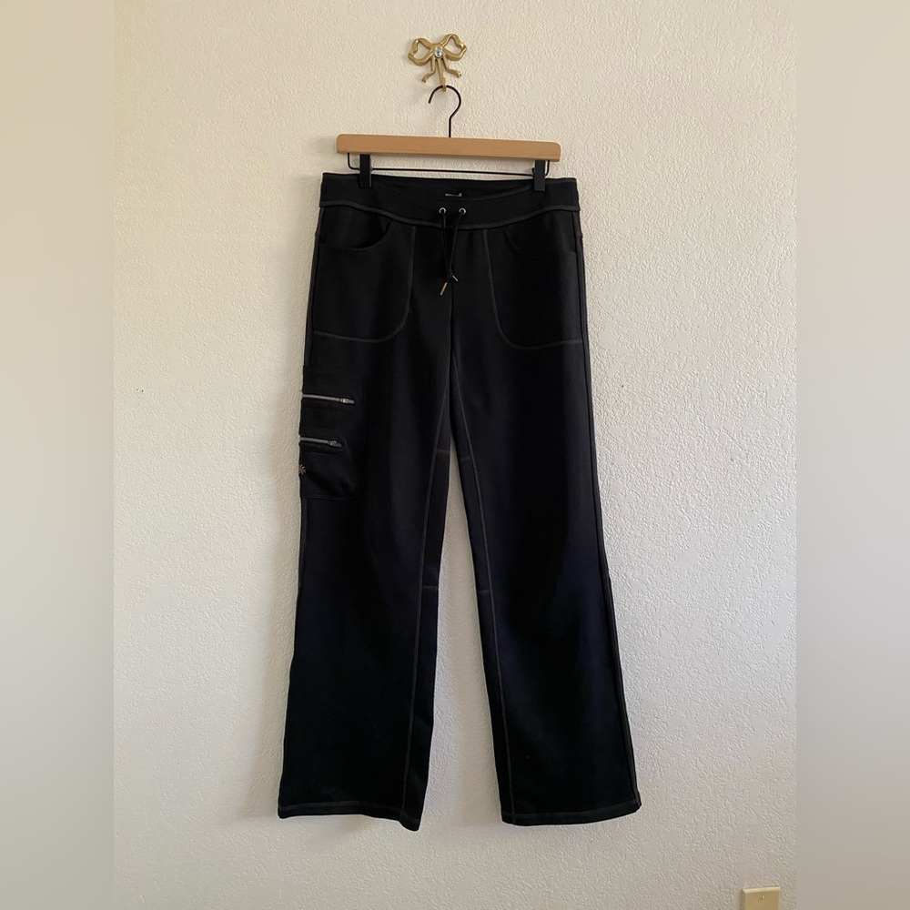 ATHLETA Women’s Small Black Fleece Pants 792682 Drawstring Zip Pocket